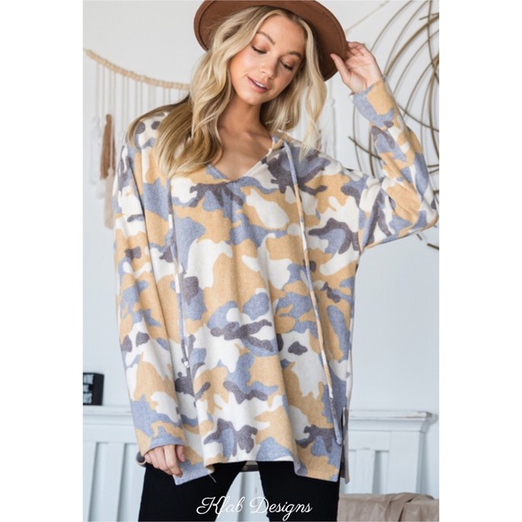 ❤️LAST! V Neck Soft Loose Fit Camo Hoodie! - Picture 6 of 9